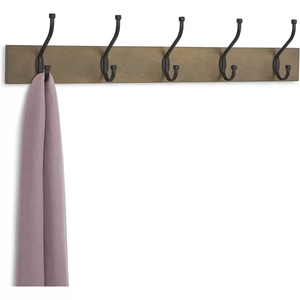 Amazon Basics Rectangular WallMounted Farmhouse Coat Rack 5 Hook Light WalnutBarnwood