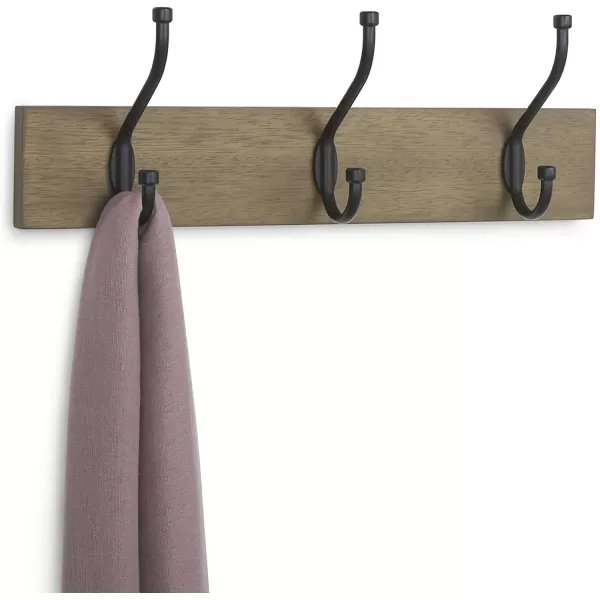 Amazon Basics Rectangular WallMounted Farmhouse Coat Rack 5 Hook Light WalnutBarnwood