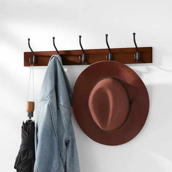 Amazon Basics Rectangular WallMounted Farmhouse Coat Rack 5 Hook Light WalnutLight Walnut