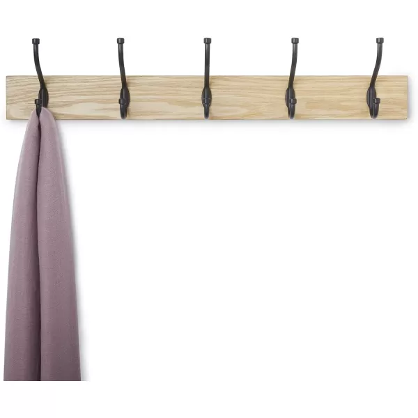 Amazon Basics Rectangular WallMounted Farmhouse Coat Rack 5 Hook Light WalnutNatural