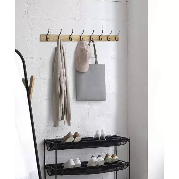 Amazon Basics Rectangular WallMounted Farmhouse Coat Rack 5 Hook Light WalnutNatural