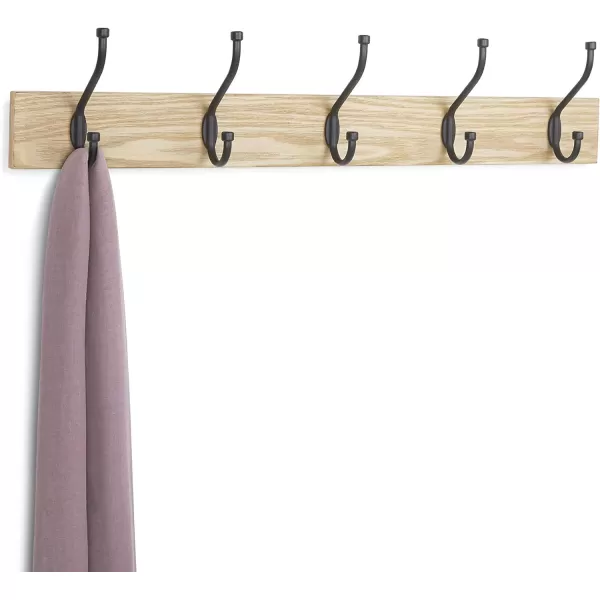 Amazon Basics Rectangular WallMounted Farmhouse Coat Rack 5 Hook Light WalnutNatural