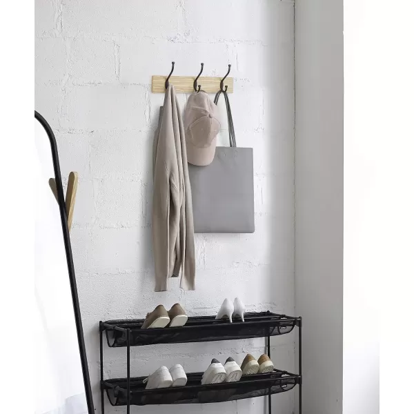 Amazon Basics Rectangular WallMounted Farmhouse Coat Rack 5 Hook Light WalnutNatural