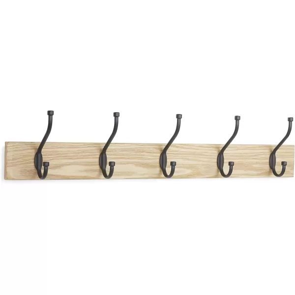 Amazon Basics Rectangular WallMounted Farmhouse Coat Rack 5 Hook Light WalnutNatural