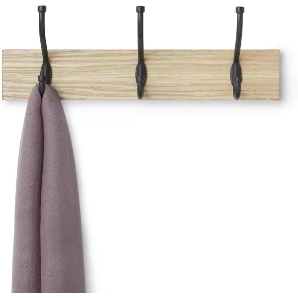 Amazon Basics Rectangular WallMounted Farmhouse Coat Rack 5 Hook Light WalnutNatural