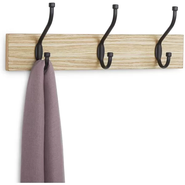 Amazon Basics Rectangular WallMounted Farmhouse Coat Rack 5 Hook Light WalnutNatural