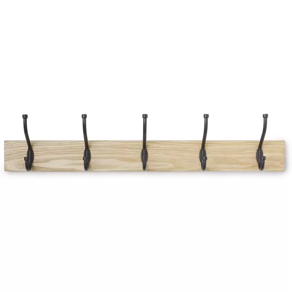 Amazon Basics Rectangular WallMounted Farmhouse Coat Rack 5 Hook Light WalnutNatural