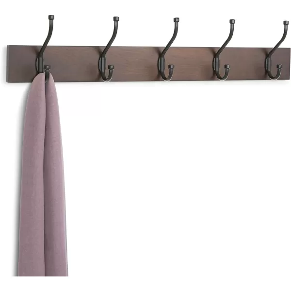 Amazon Basics Rectangular WallMounted Farmhouse Coat Rack 5 Hook Light WalnutWalnut