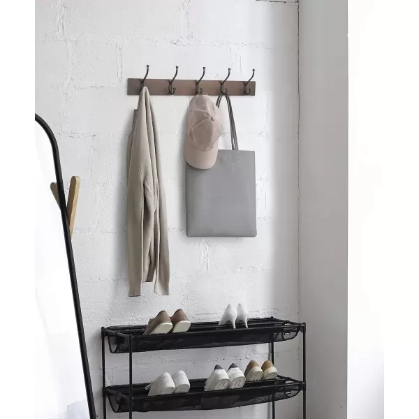 Amazon Basics Rectangular WallMounted Farmhouse Coat Rack 5 Hook Light WalnutWalnut