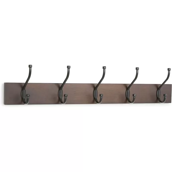 Amazon Basics Rectangular WallMounted Farmhouse Coat Rack 5 Hook Light WalnutWalnut