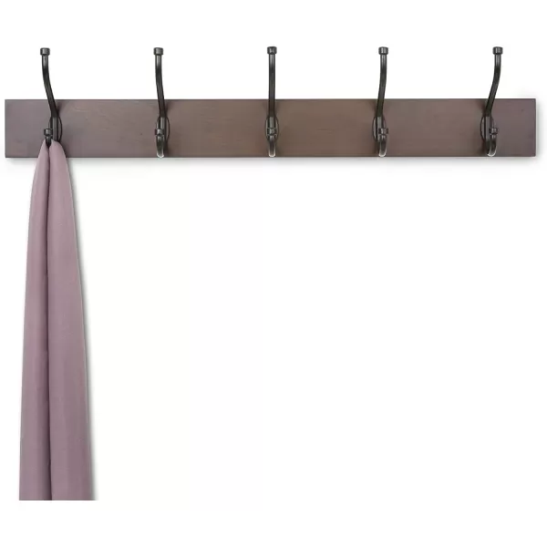 Amazon Basics Rectangular WallMounted Farmhouse Coat Rack 5 Hook Light WalnutWalnut