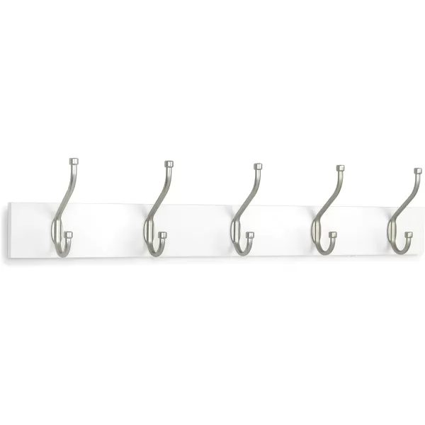 Amazon Basics Rectangular WallMounted Farmhouse Coat Rack 5 Hook Light WalnutWhite