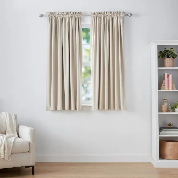 Amazon Basics Room Darkening Blackout Window Curtain with Grommets 52 x 84 Inches White  Set of 2Beige