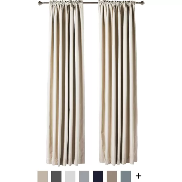 Amazon Basics Room Darkening Blackout Window Curtain with Grommets 52 x 84 Inches White  Set of 2Beige