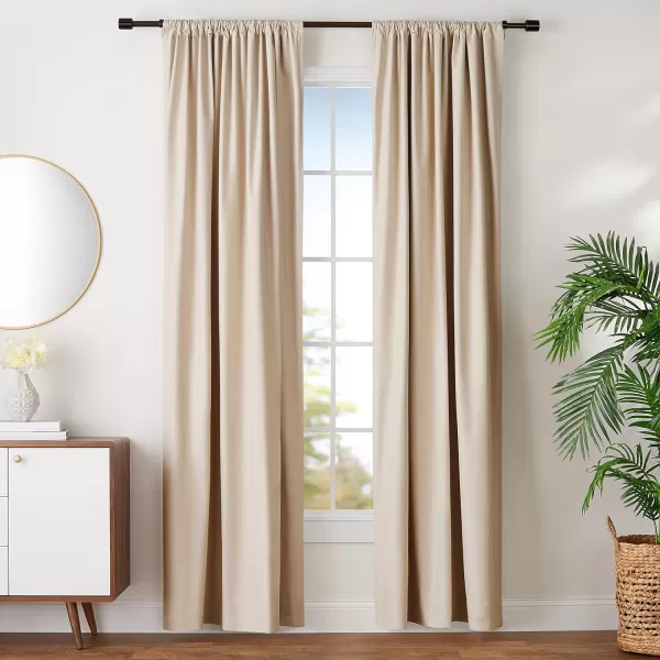 Amazon Basics Room Darkening Blackout Window Curtain with Grommets 52 x 84 Inches White  Set of 2Beige