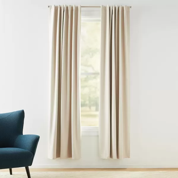 Amazon Basics Room Darkening Blackout Window Curtain with Grommets 52 x 84 Inches White  Set of 2Beige