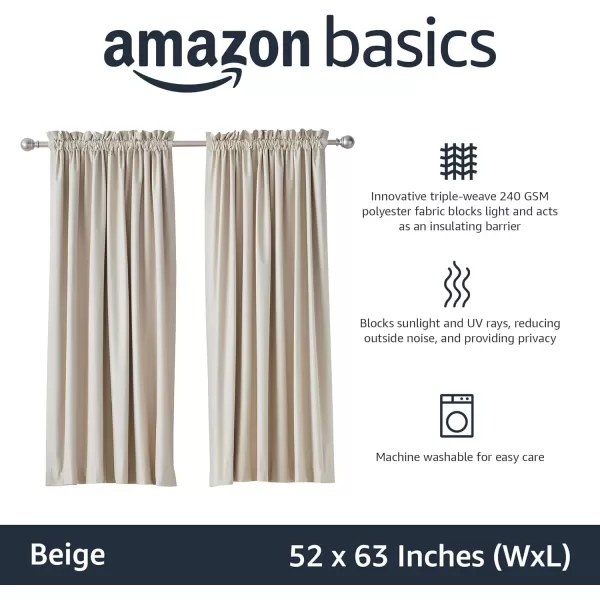 Amazon Basics Room Darkening Blackout Window Curtain with Grommets 52 x 84 Inches White  Set of 2Beige