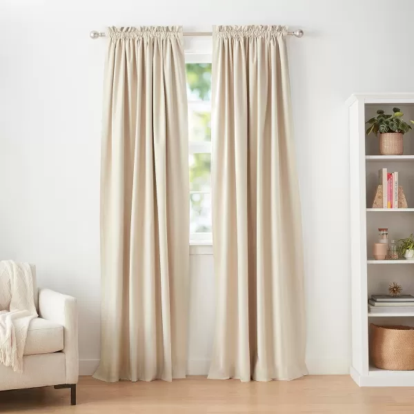 Amazon Basics Room Darkening Blackout Window Curtain with Grommets 52 x 84 Inches White  Set of 2Beige