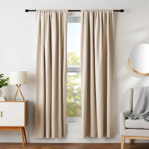 Amazon Basics Room Darkening Blackout Window Curtain with Grommets 52 x 84 Inches White  Set of 2Beige