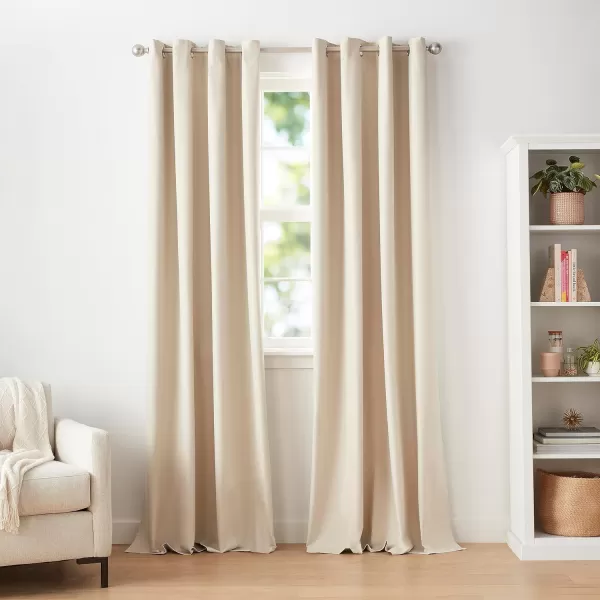 Amazon Basics Room Darkening Blackout Window Curtain with Grommets 52 x 84 Inches White  Set of 2Beige