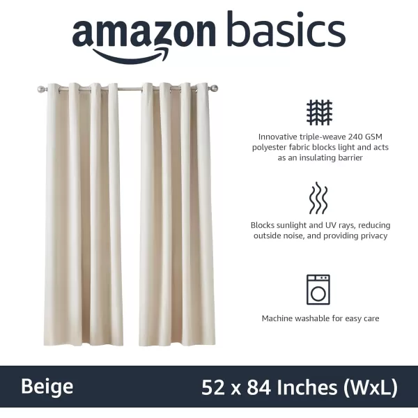 Amazon Basics Room Darkening Blackout Window Curtain with Grommets 52 x 84 Inches White  Set of 2Beige