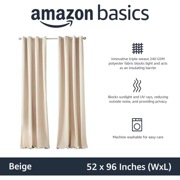 Amazon Basics Room Darkening Blackout Window Curtain with Grommets 52 x 84 Inches White  Set of 2Beige