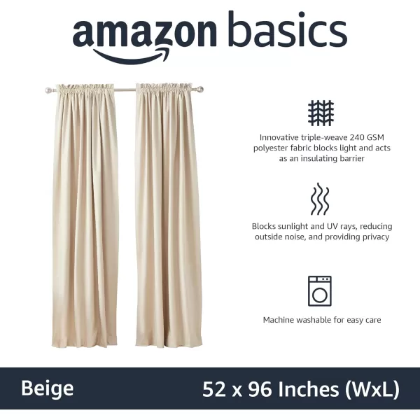 Amazon Basics Room Darkening Blackout Window Curtain with Grommets 52 x 84 Inches White  Set of 2Beige