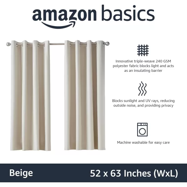 Amazon Basics Room Darkening Blackout Window Curtain with Grommets 52 x 84 Inches White  Set of 2Beige