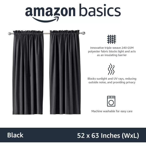 Amazon Basics Room Darkening Blackout Window Curtain with Grommets 52 x 84 Inches White  Set of 2Black