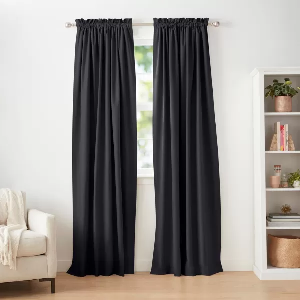 Amazon Basics Room Darkening Blackout Window Curtain with Grommets 52 x 84 Inches White  Set of 2Black