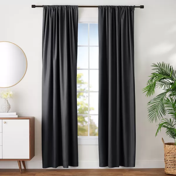 Amazon Basics Room Darkening Blackout Window Curtain with Grommets 52 x 84 Inches White  Set of 2Black