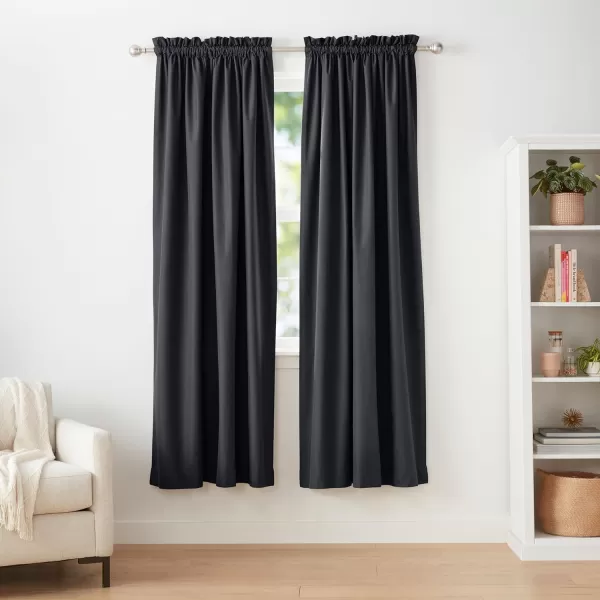 Amazon Basics Room Darkening Blackout Window Curtain with Grommets 52 x 84 Inches White  Set of 2Black