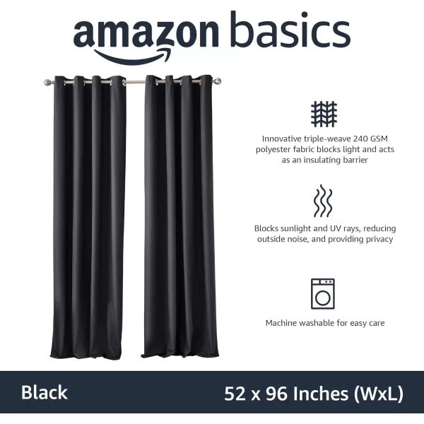 Amazon Basics Room Darkening Blackout Window Curtain with Grommets 52 x 84 Inches White  Set of 2Black