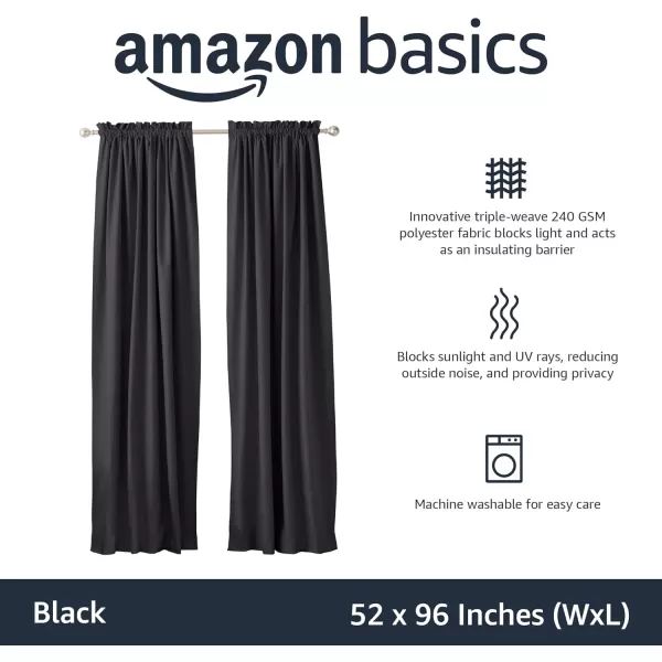 Amazon Basics Room Darkening Blackout Window Curtain with Grommets 52 x 84 Inches White  Set of 2Black