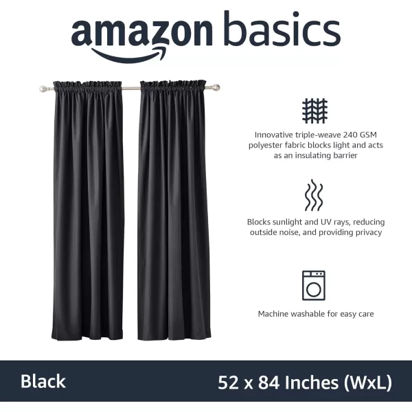 Amazon Basics Room Darkening Blackout Window Curtain with Grommets 52 x 84 Inches White  Set of 2Black