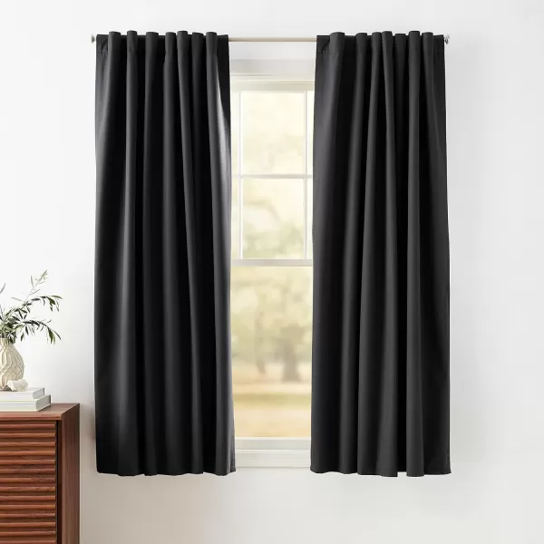 Amazon Basics Room Darkening Blackout Window Curtain with Grommets 52 x 84 Inches White  Set of 2Black