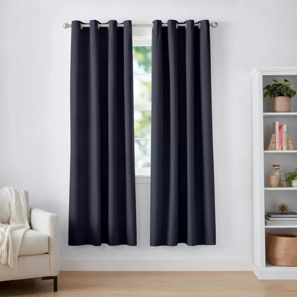 Amazon Basics Room Darkening Blackout Window Curtain with Grommets 52 x 84 Inches White  Set of 2Black