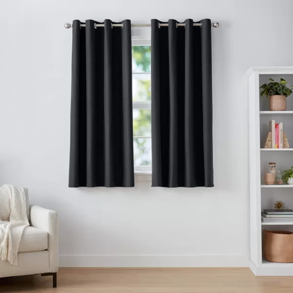 Amazon Basics Room Darkening Blackout Window Curtain with Grommets 52 x 84 Inches White  Set of 2Black