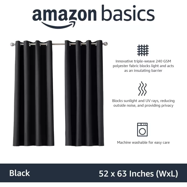 Amazon Basics Room Darkening Blackout Window Curtain with Grommets 52 x 84 Inches White  Set of 2Black