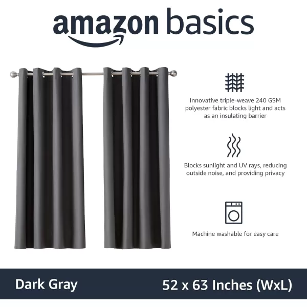 Amazon Basics Room Darkening Blackout Window Curtain with Grommets 52 x 84 Inches White  Set of 2Dark Gray