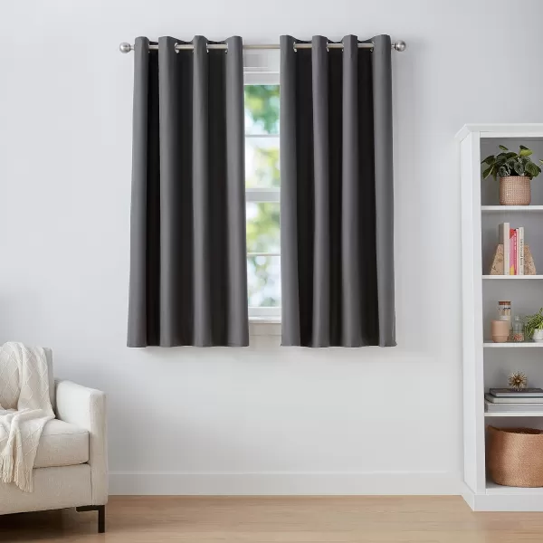 Amazon Basics Room Darkening Blackout Window Curtain with Grommets 52 x 84 Inches White  Set of 2Dark Gray