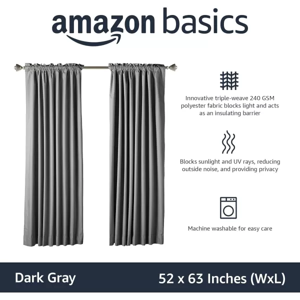 Amazon Basics Room Darkening Blackout Window Curtain with Grommets 52 x 84 Inches White  Set of 2Dark Gray