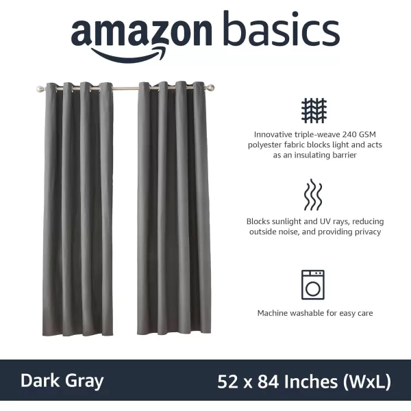 Amazon Basics Room Darkening Blackout Window Curtain with Grommets 52 x 84 Inches White  Set of 2Dark Gray