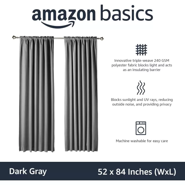 Amazon Basics Room Darkening Blackout Window Curtain with Grommets 52 x 84 Inches White  Set of 2Dark Gray