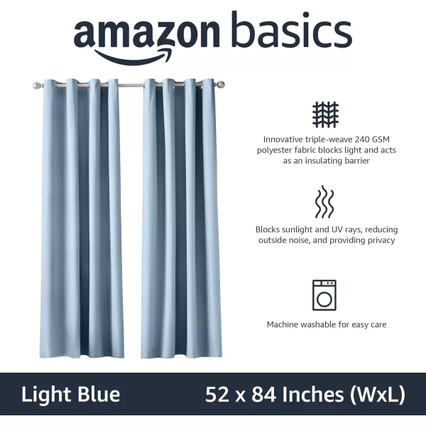 Amazon Basics Room Darkening Blackout Window Curtain with Grommets 52 x 84 Inches White  Set of 2Light Blue