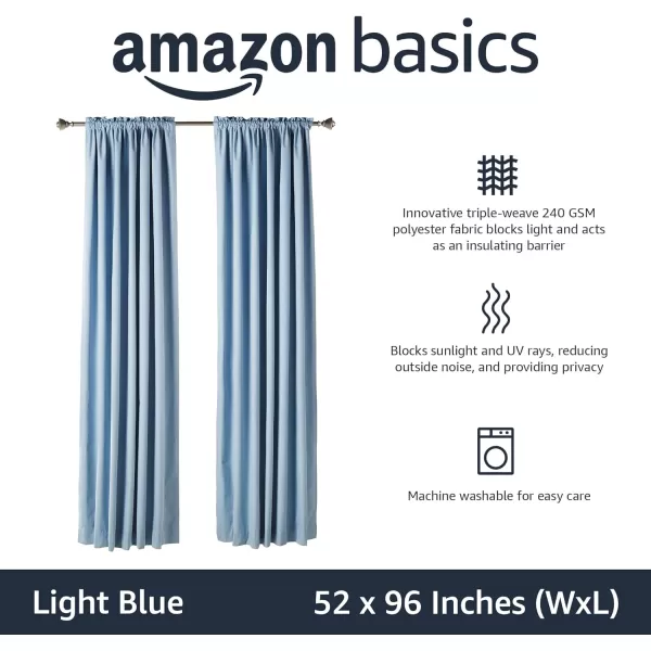 Amazon Basics Room Darkening Blackout Window Curtain with Grommets 52 x 84 Inches White  Set of 2Light Blue