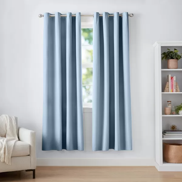 Amazon Basics Room Darkening Blackout Window Curtain with Grommets 52 x 84 Inches White  Set of 2Light Blue