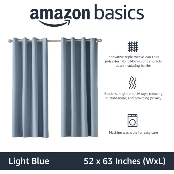 Amazon Basics Room Darkening Blackout Window Curtain with Grommets 52 x 84 Inches White  Set of 2Light Blue