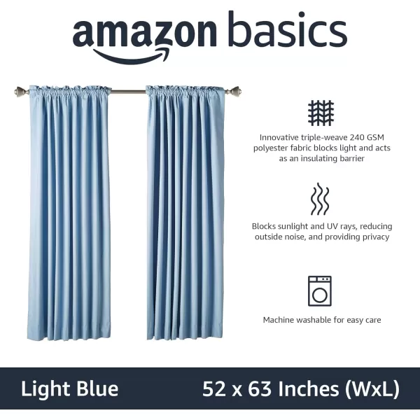 Amazon Basics Room Darkening Blackout Window Curtain with Grommets 52 x 84 Inches White  Set of 2Light Blue