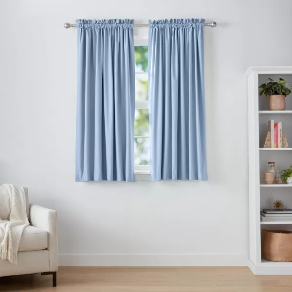 Amazon Basics Room Darkening Blackout Window Curtain with Grommets 52 x 84 Inches White  Set of 2Light Blue